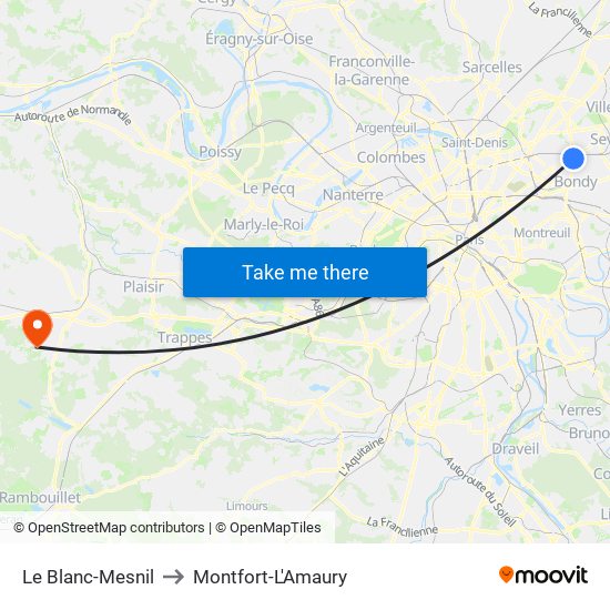 Le Blanc-Mesnil to Montfort-L'Amaury map