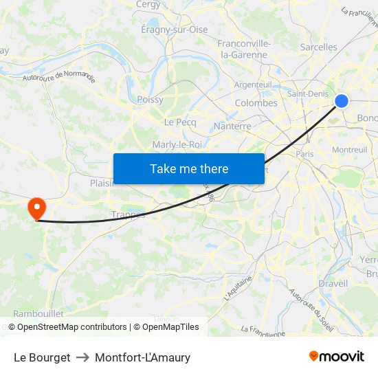 Le Bourget to Montfort-L'Amaury map