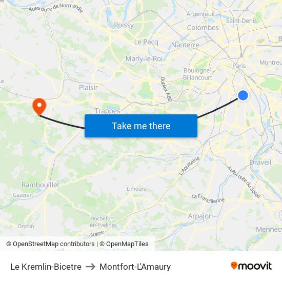 Le Kremlin-Bicetre to Montfort-L'Amaury map