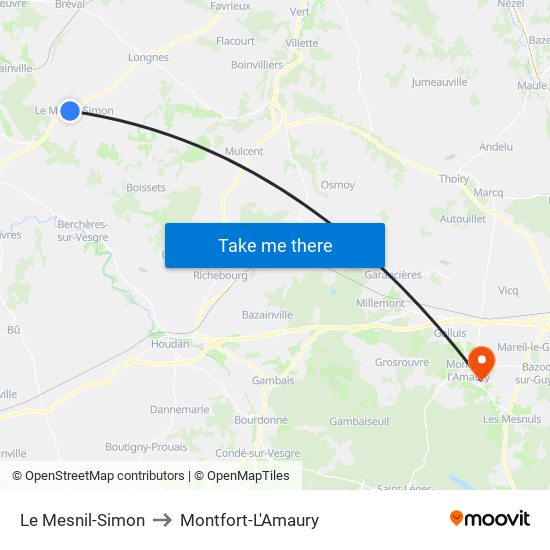 Le Mesnil-Simon to Montfort-L'Amaury map