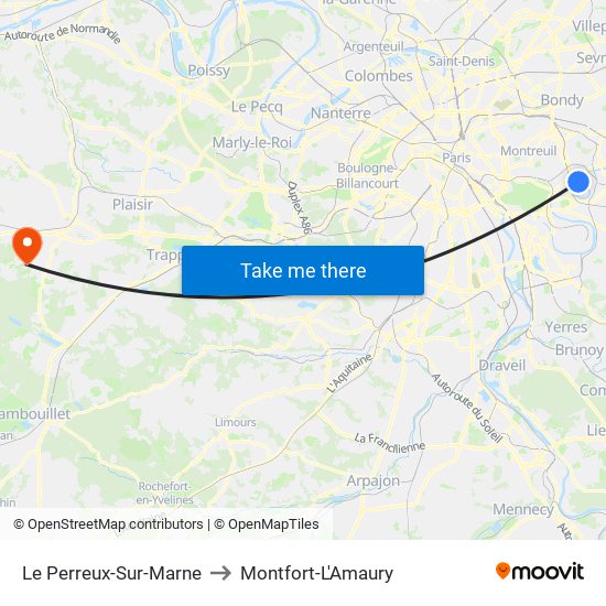 Le Perreux-Sur-Marne to Montfort-L'Amaury map