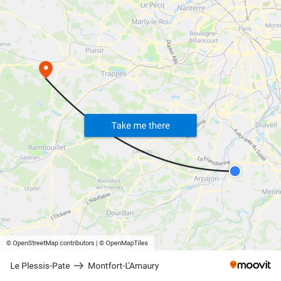 Le Plessis-Pate to Montfort-L'Amaury map