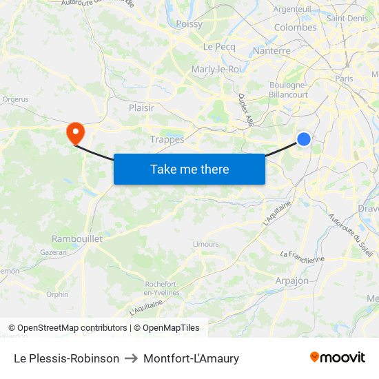 Le Plessis-Robinson to Montfort-L'Amaury map