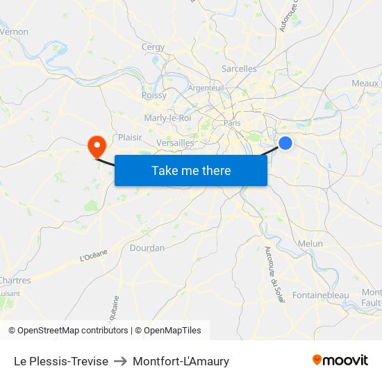 Le Plessis-Trevise to Montfort-L'Amaury map