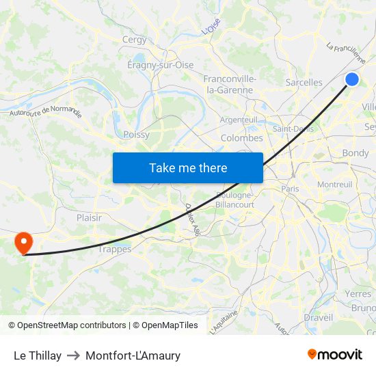 Le Thillay to Montfort-L'Amaury map
