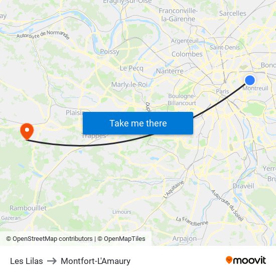 Les Lilas to Montfort-L'Amaury map