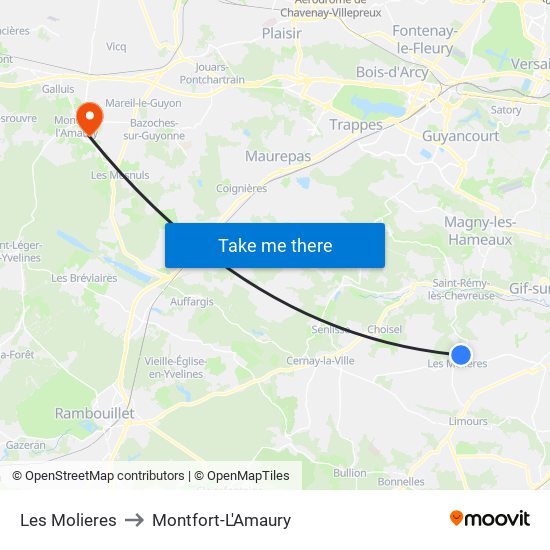 Les Molieres to Montfort-L'Amaury map