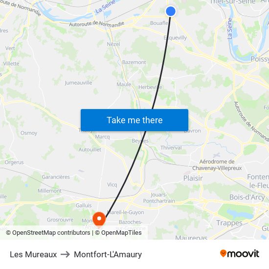 Les Mureaux to Montfort-L'Amaury map