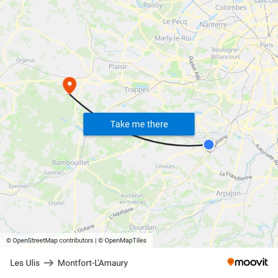 Les Ulis to Montfort-L'Amaury map