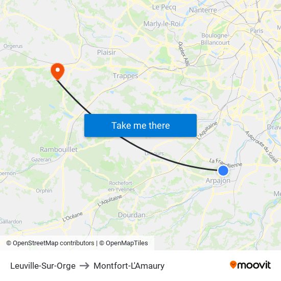 Leuville-Sur-Orge to Montfort-L'Amaury map