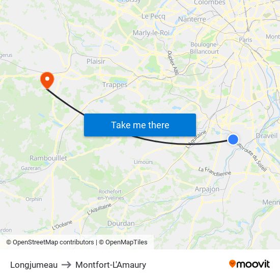 Longjumeau to Montfort-L'Amaury map