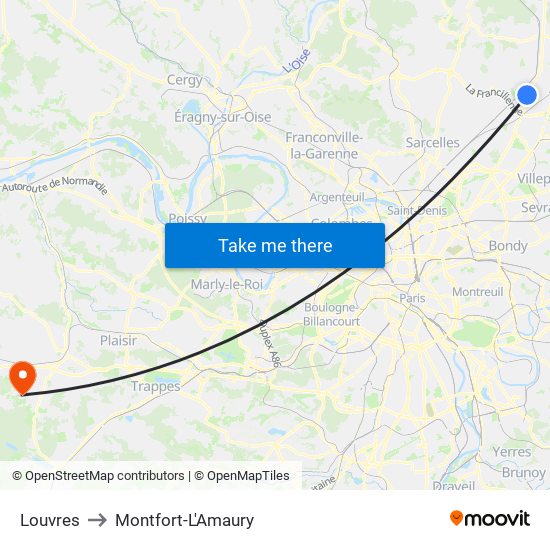 Louvres to Montfort-L'Amaury map
