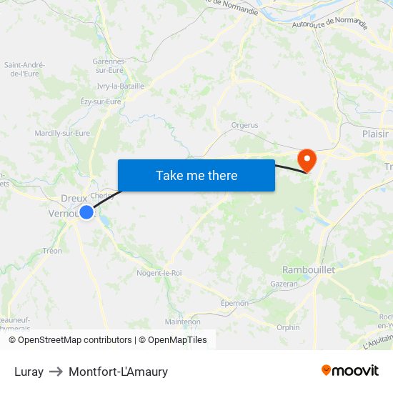 Luray to Montfort-L'Amaury map
