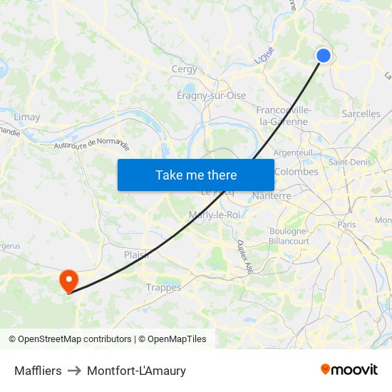 Maffliers to Montfort-L'Amaury map