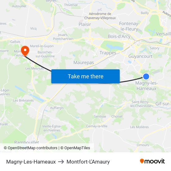 Magny-Les-Hameaux to Montfort-L'Amaury map