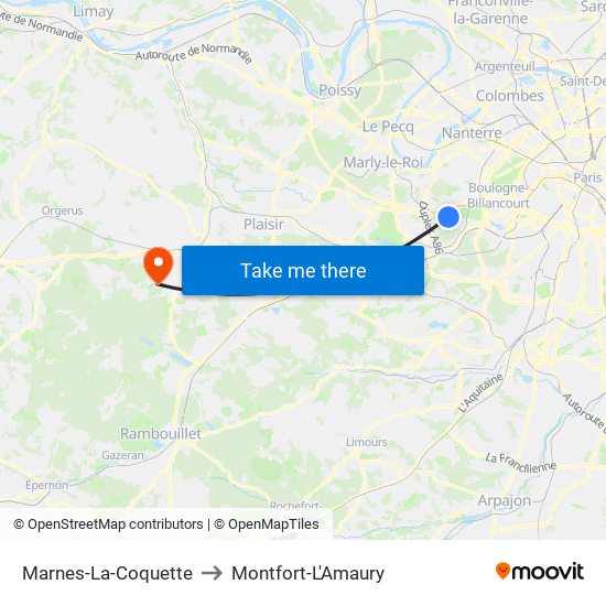 Marnes-La-Coquette to Montfort-L'Amaury map