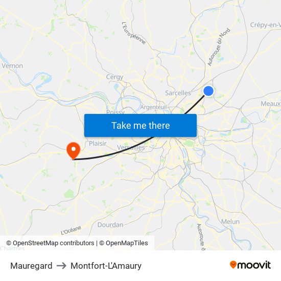 Mauregard to Montfort-L'Amaury map