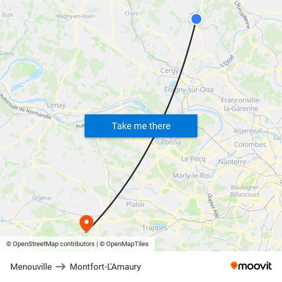 Menouville to Montfort-L'Amaury map