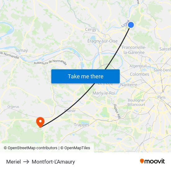 Meriel to Montfort-L'Amaury map