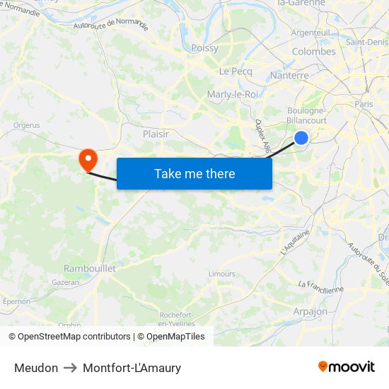 Meudon to Montfort-L'Amaury map