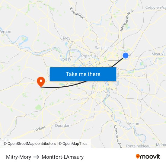 Mitry-Mory to Montfort-L'Amaury map