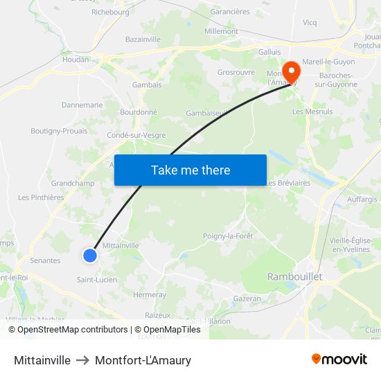 Mittainville to Montfort-L'Amaury map