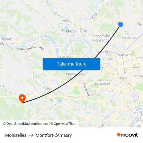 Moisselles to Montfort-L'Amaury map