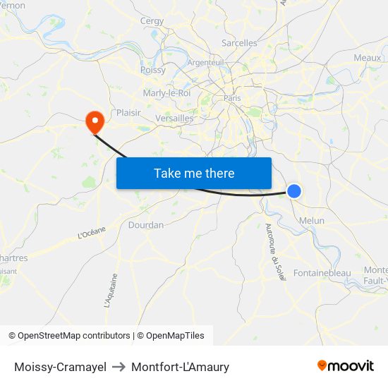 Moissy-Cramayel to Montfort-L'Amaury map