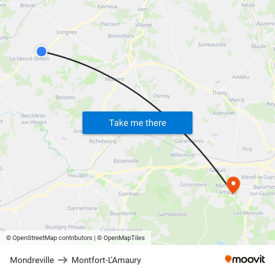 Mondreville to Montfort-L'Amaury map