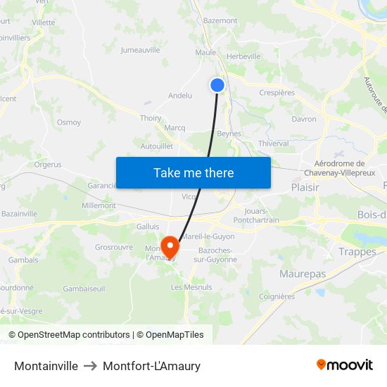 Montainville to Montfort-L'Amaury map