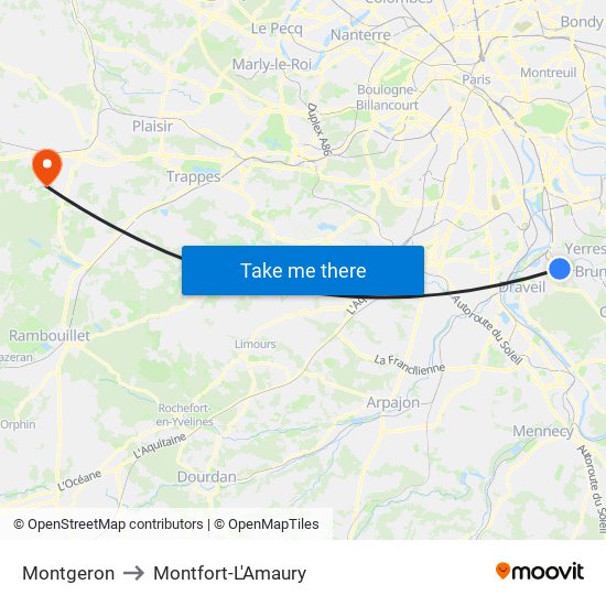 Montgeron to Montfort-L'Amaury map