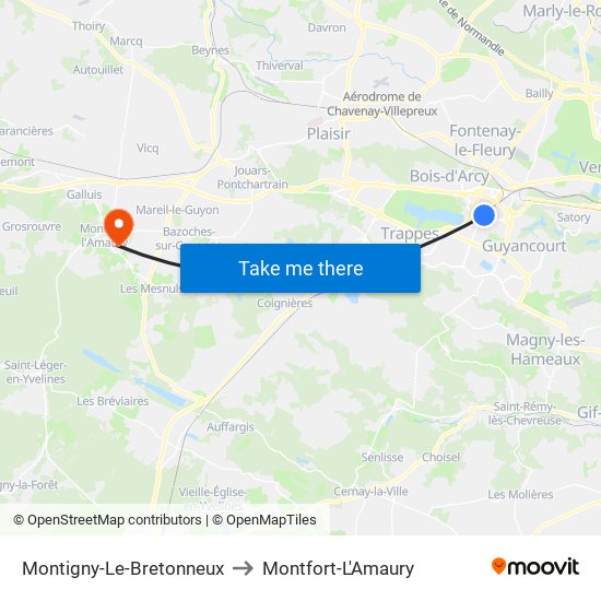 Montigny-Le-Bretonneux to Montfort-L'Amaury map