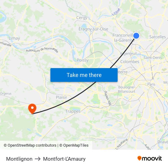 Montlignon to Montfort-L'Amaury map
