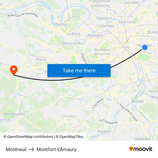 Montreuil to Montfort-L'Amaury map