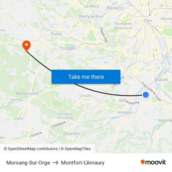 Morsang-Sur-Orge to Montfort-L'Amaury map