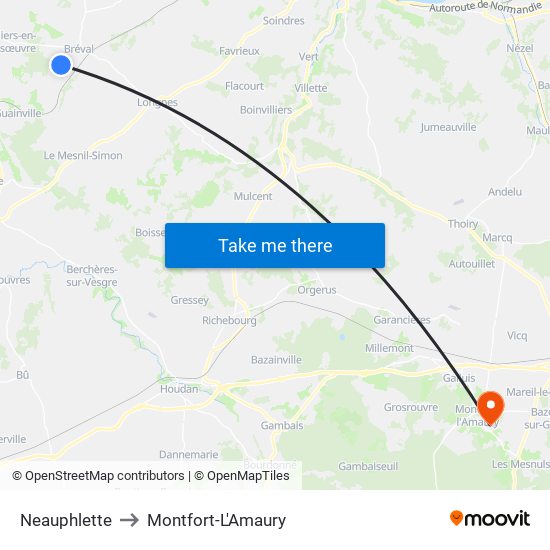 Neauphlette to Montfort-L'Amaury map