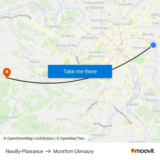 Neuilly-Plaisance to Montfort-L'Amaury map