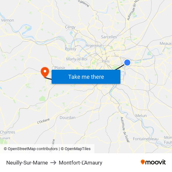 Neuilly-Sur-Marne to Montfort-L'Amaury map