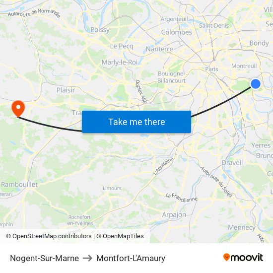 Nogent-Sur-Marne to Montfort-L'Amaury map