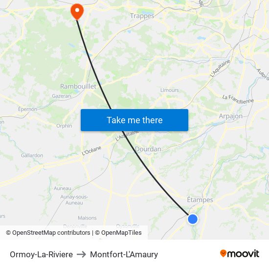 Ormoy-La-Riviere to Montfort-L'Amaury map