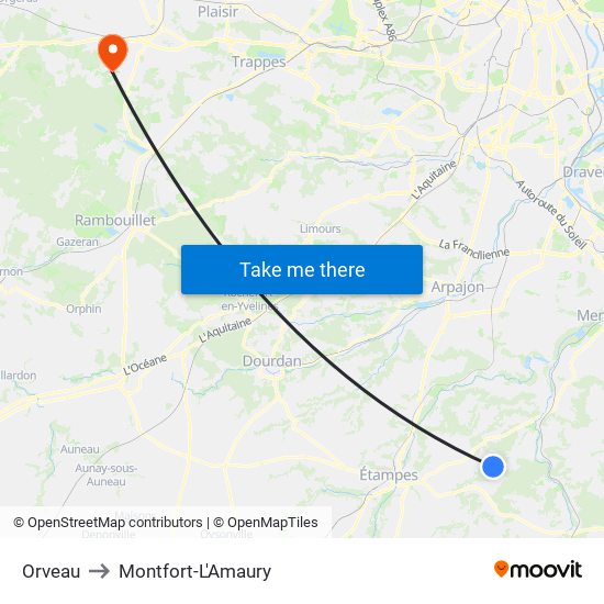 Orveau to Montfort-L'Amaury map