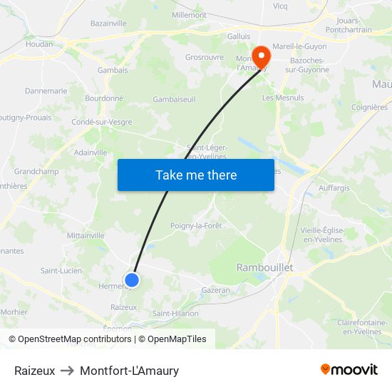 Raizeux to Montfort-L'Amaury map