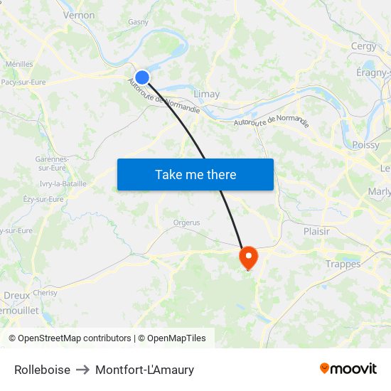 Rolleboise to Montfort-L'Amaury map