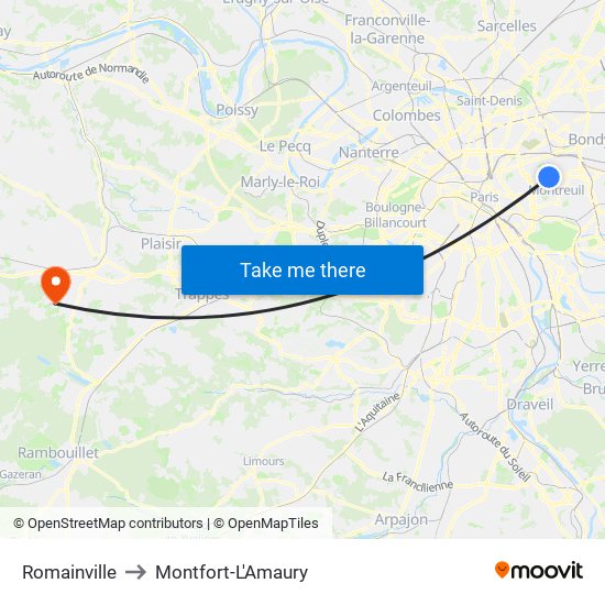 Romainville to Montfort-L'Amaury map