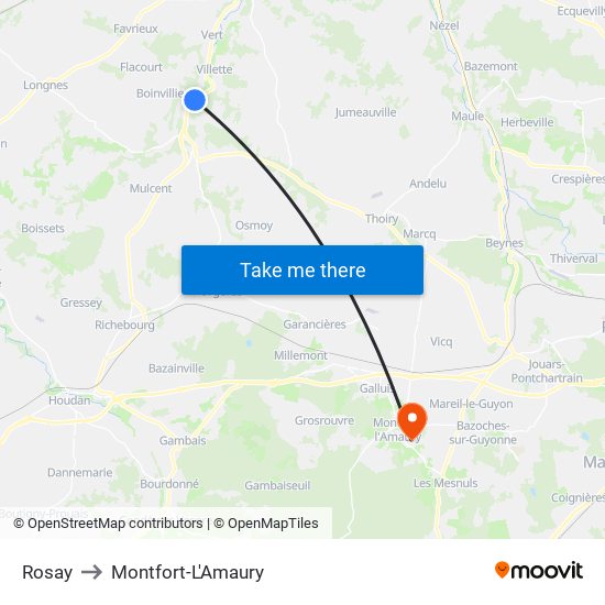 Rosay to Montfort-L'Amaury map