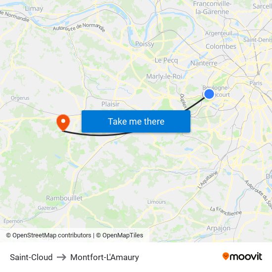 Saint-Cloud to Montfort-L'Amaury map