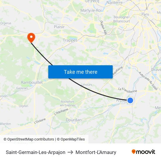 Saint-Germain-Les-Arpajon to Montfort-L'Amaury map