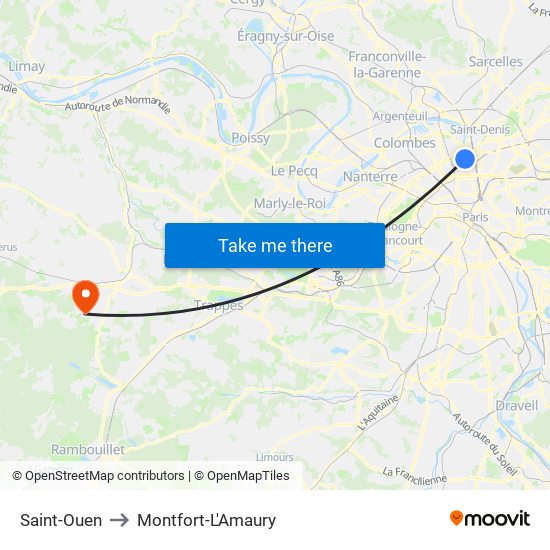 Saint-Ouen to Montfort-L'Amaury map