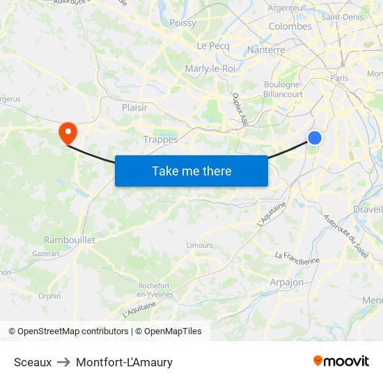 Sceaux to Montfort-L'Amaury map