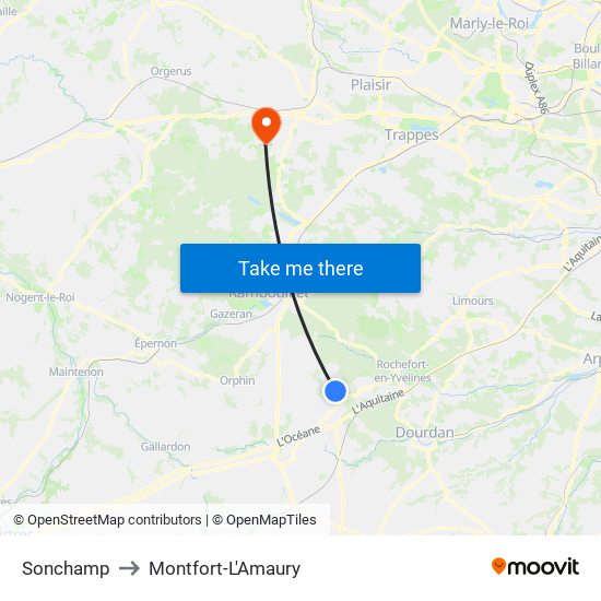 Sonchamp to Montfort-L'Amaury map